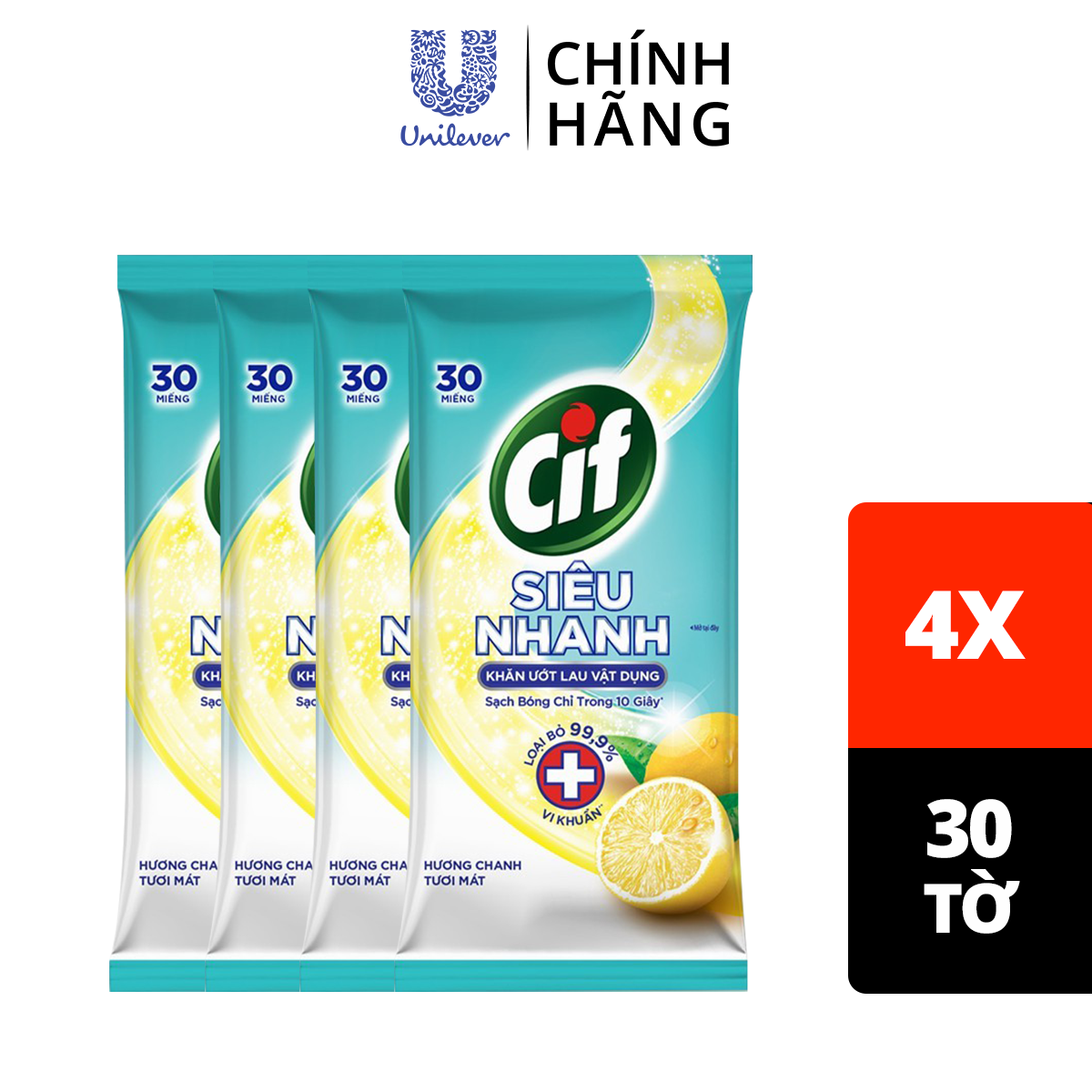 Combo 4 Khăn ướt lau vật dụng Cif Siêu Nhanh