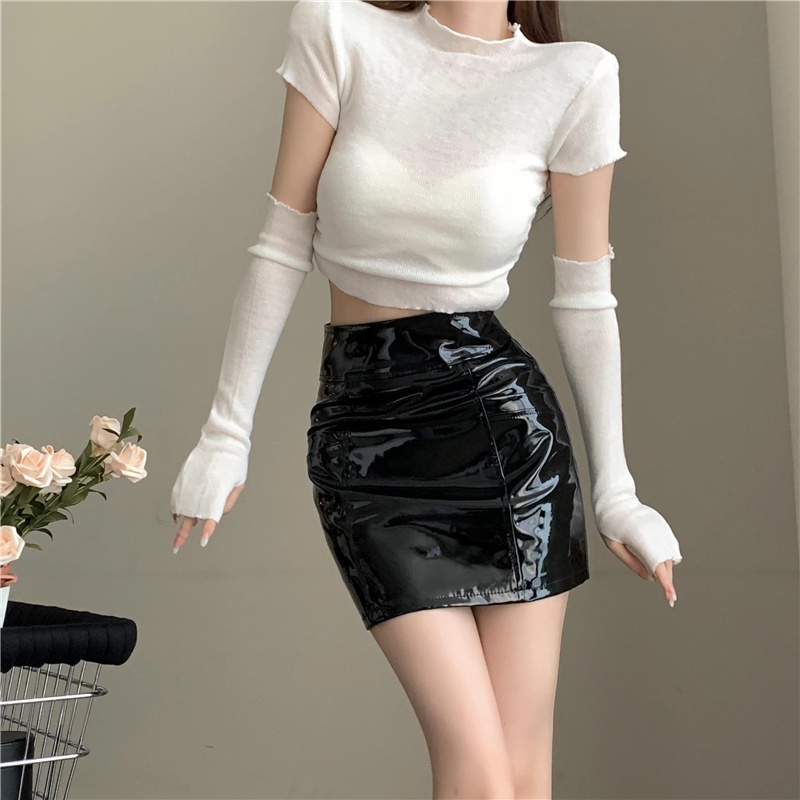 Chân Váy Chữ A Lưng Cao Bằng Da Phong Cách Hàn Quốc Thời Trang Cho Nữ