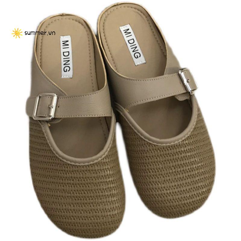 Dép Bít Mũi Tròn Dệt Phong Cách Retro Xuân Hè 2022 Thời Trang Mới Cho Nữ