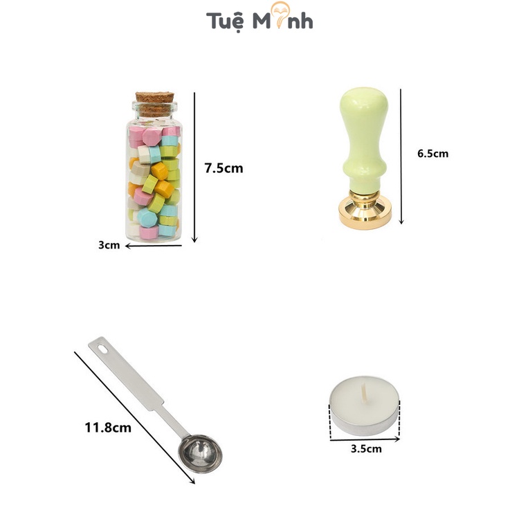 Bộ dụng cụ đóng dấu sáp chảy D08 phong cách cô điển niêm phong VPP Tuệ Minh, trang trí bullet journal con sáp vintage
