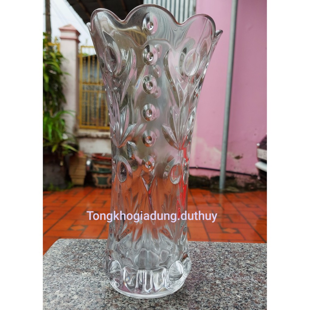 Bình bông thủy tinh 25 cm chất liệu thủy tinh cao cấp, thiết kế hoa văn đẹp mắt dùng trang trí nhà cửa sang trọng