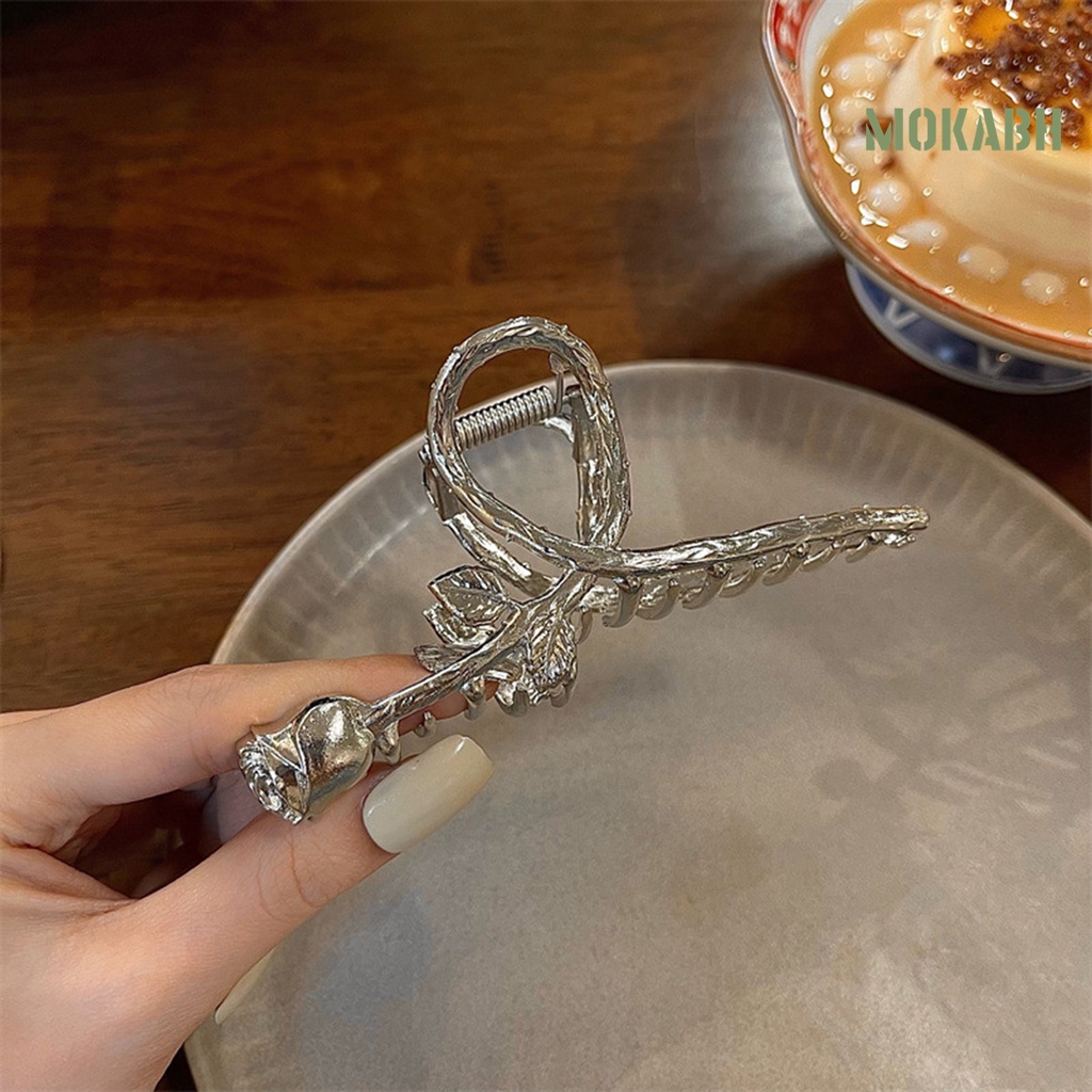 Kẹp Tóc Hình Hoa Hồng Màu Bạc Nhẹ Nhàng Thanh Lịch Cho Nữ