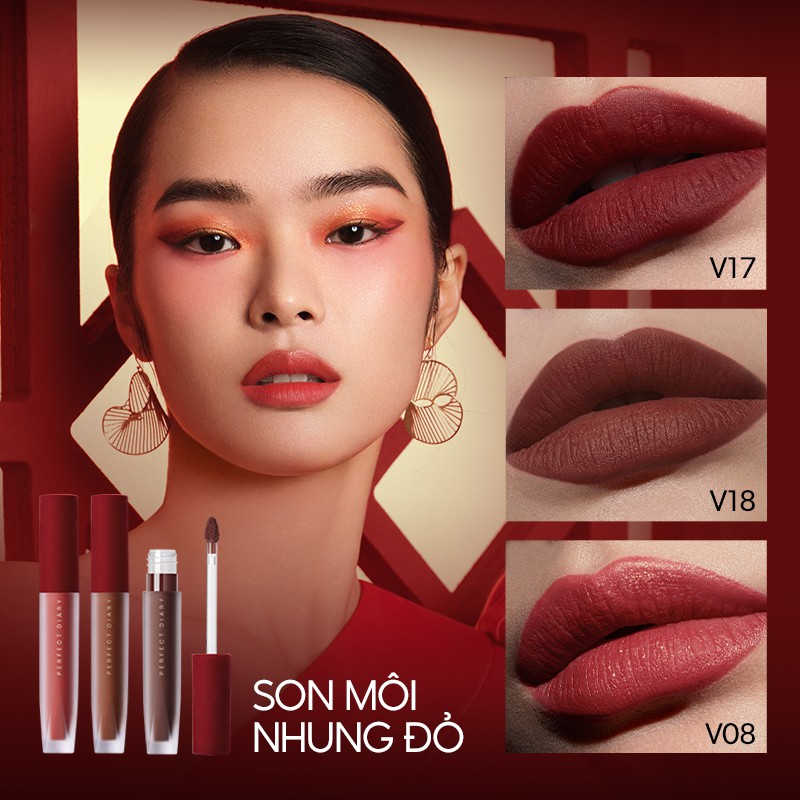 Hộp quà tặng trang điểm PERFECT DIARY 1 phấn mắt+3 son kem lì phiên bản giới hạn | BigBuy360 - bigbuy360.vn