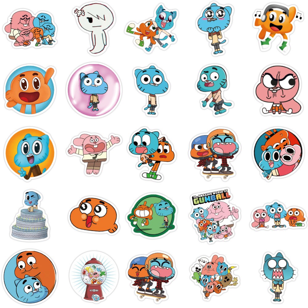 Y&P| Hình Dán Chống Nước The Amazing World of Gumball Phim Hoạt Hình Mũ Bảo Hiểm Máy Tính Xách Tay Hành Lý Dán Thiết Lập, 50 tờ