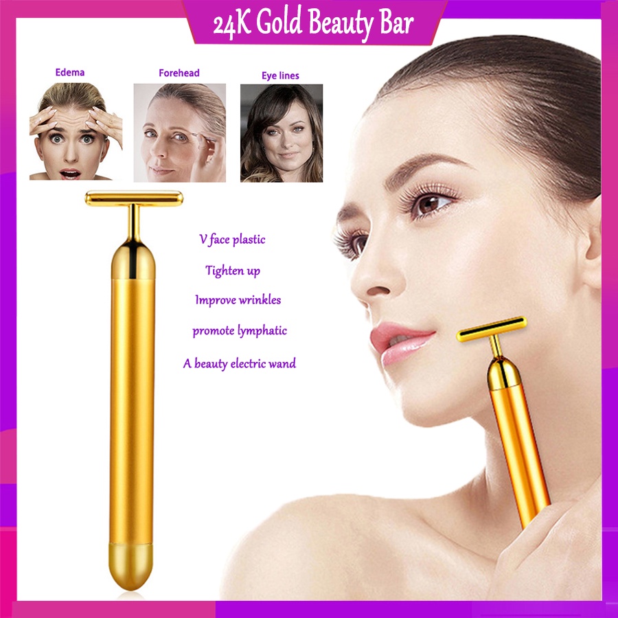 【Beauty Bar】 Face Lifter/V shape lăn mát xa mặt Massage mặt 24K Energy Gold T Bar Thanh năng lượng giảm béo làm săn chắc da mặt Thanh năng lượng làm săn chắc da mặt (massage)