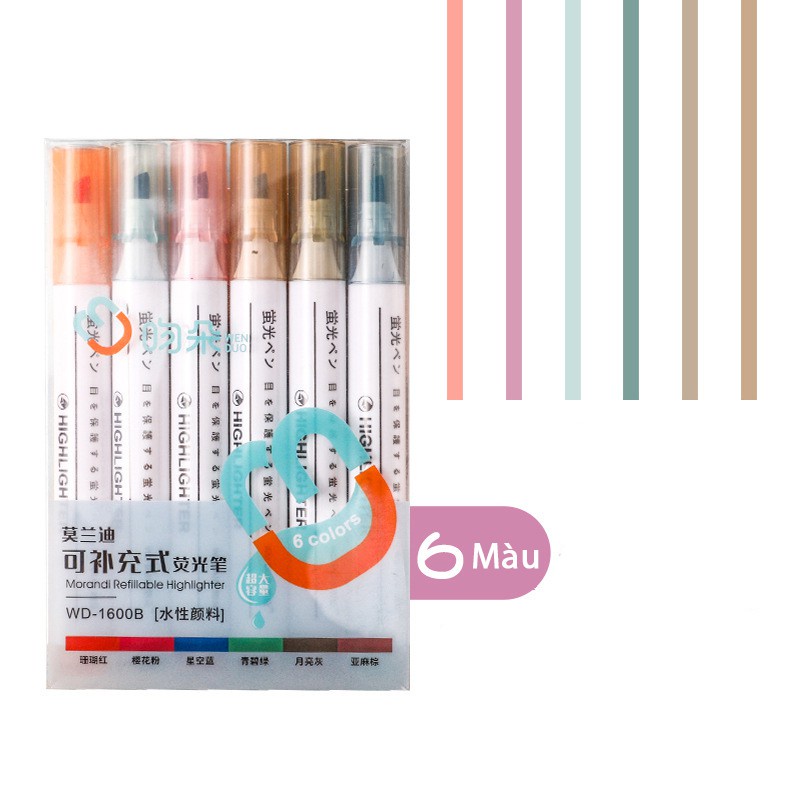 Set 6 bút nhớ highlight pastel nhiều màu sắc xinh xắn Morandi