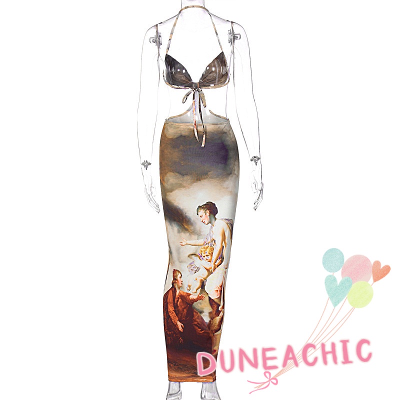 Đầm Dây Hở Lưng In Họa Tiết Thời Trang Quyến Rũ Cho Nữ