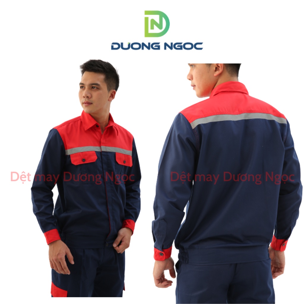 Quần Áo Bảo Hộ Lao Động Đồ Công Nhân, Đồng Phục BHLĐ Nam Nữ Màu Tím Than Phối Đỏ Vải Kaki31 Thấm Hút Mồ Hôi Đủ Size DN14