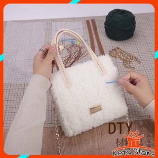 Túi tự đan len quai da