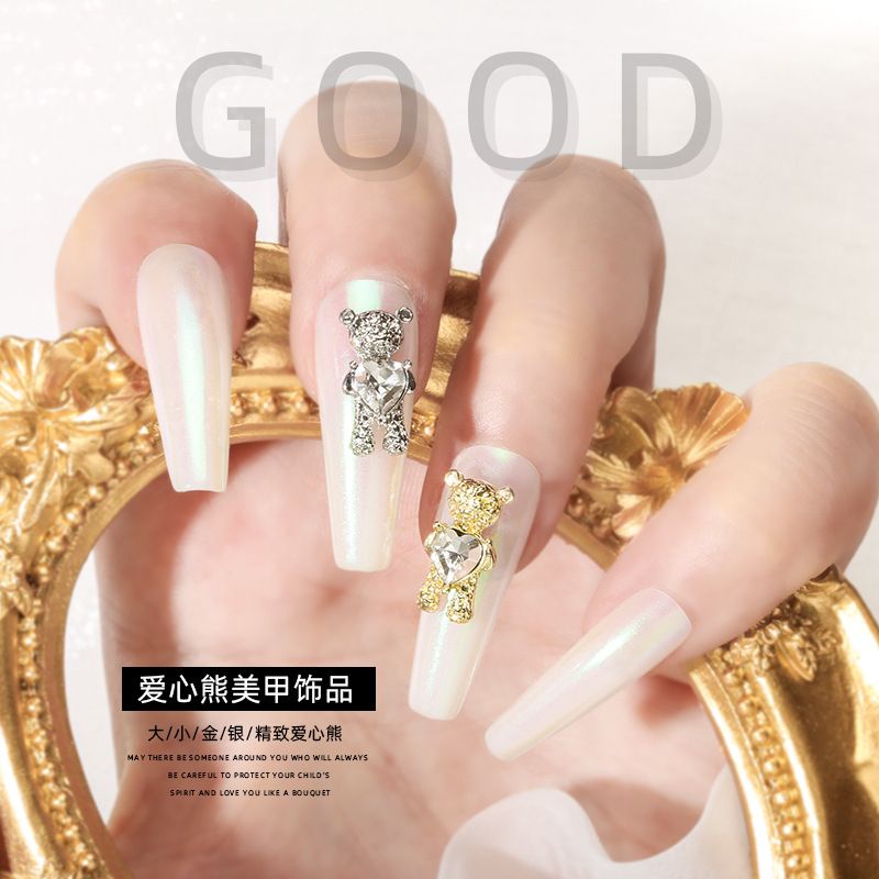 Charm gấu ôm tim trang trí móng tay,cham gấu đá ôm tim giá rẻ