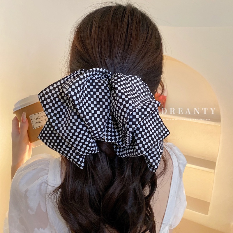 Kẹp Tóc Nơ Họa Tiết Caro Trắng Đen Đơn Giản Thời Trang Hàn Quốc