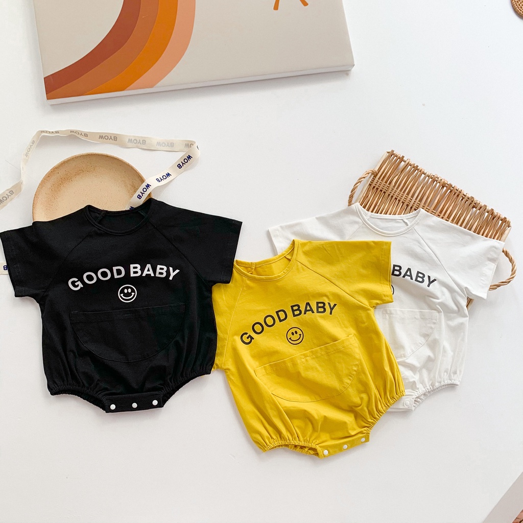 Bộ Áo Liền Quần Ngắn Tay Chất Liệu Cotton In Hình Mặt Cười Cho Trẻ Nhỏ Mới Sinh set bộ áo liền quần cho bé