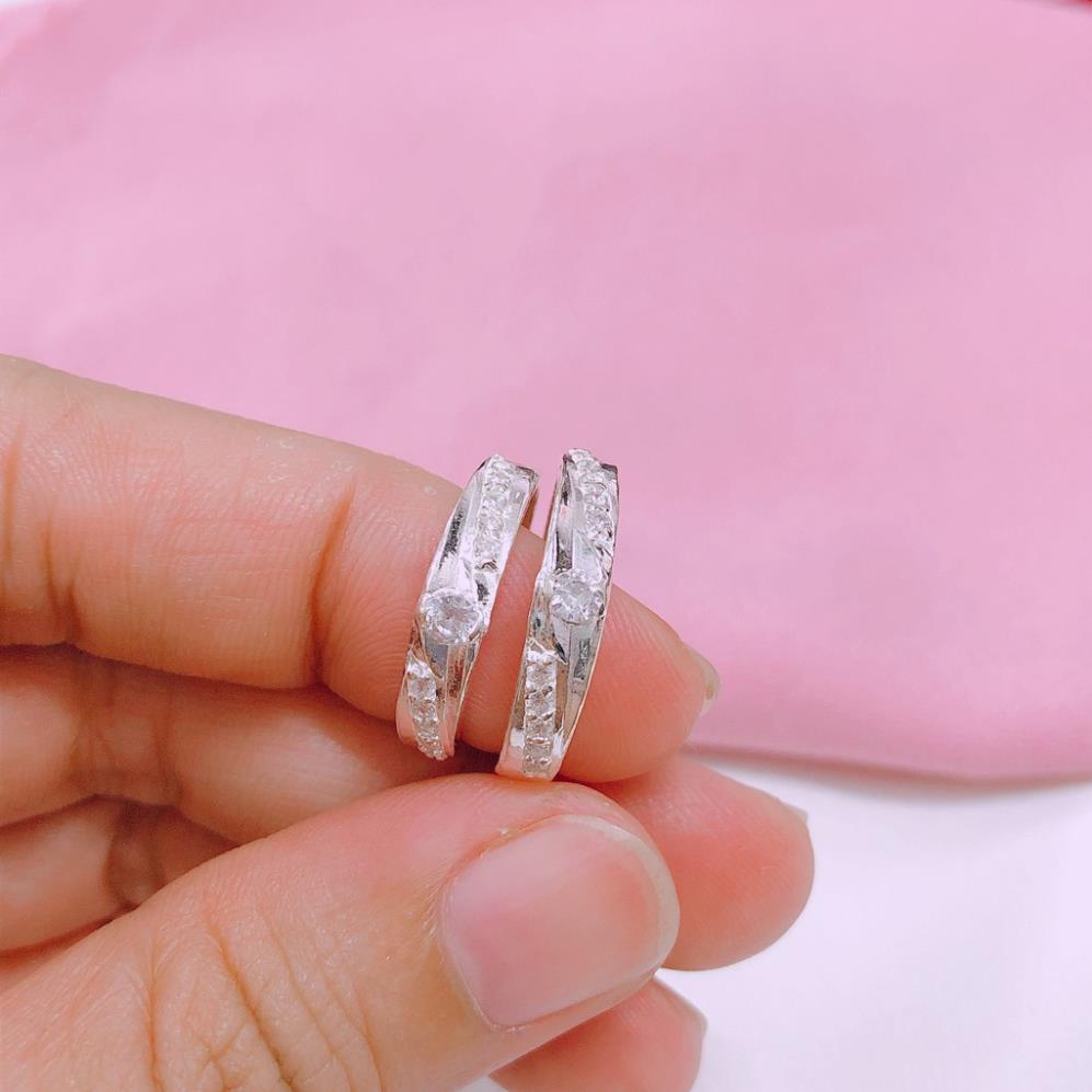 Nhẫn đôi bạc đính đá, nhẫn cặp tình yêu chất liệu bạc thật sáng đẹp - bạc kim hưng