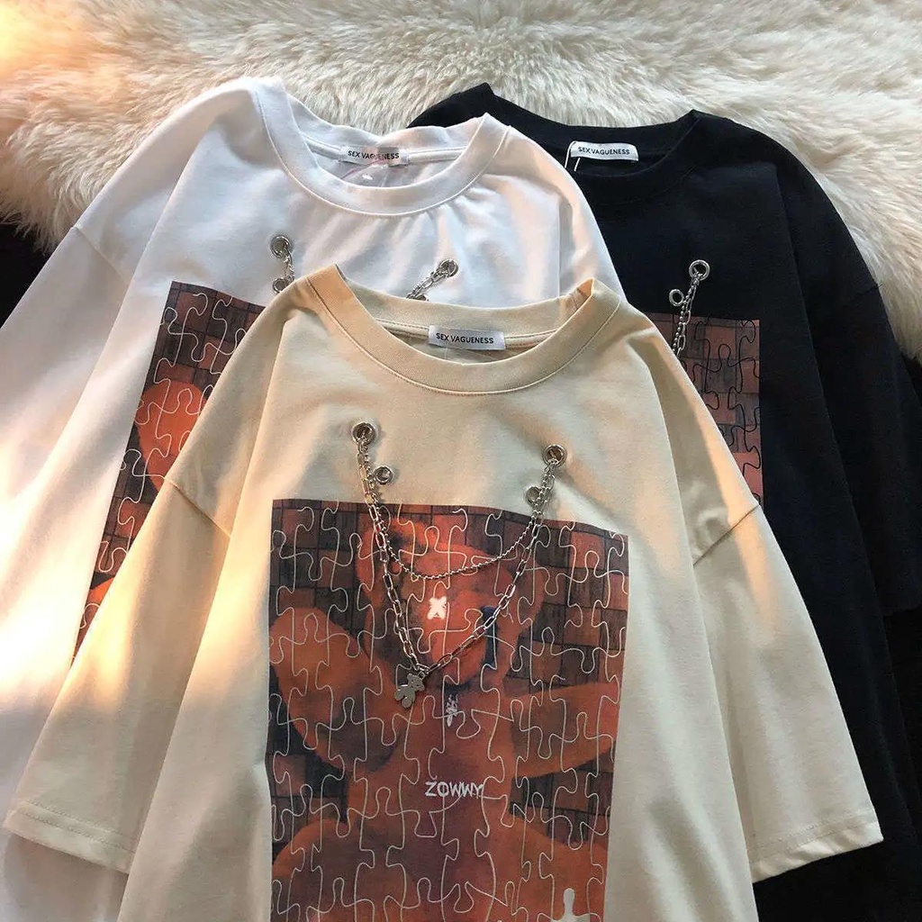Áo Thun In Hình Gấu Chiên Kiểu Retro Mỹ Cá Tính