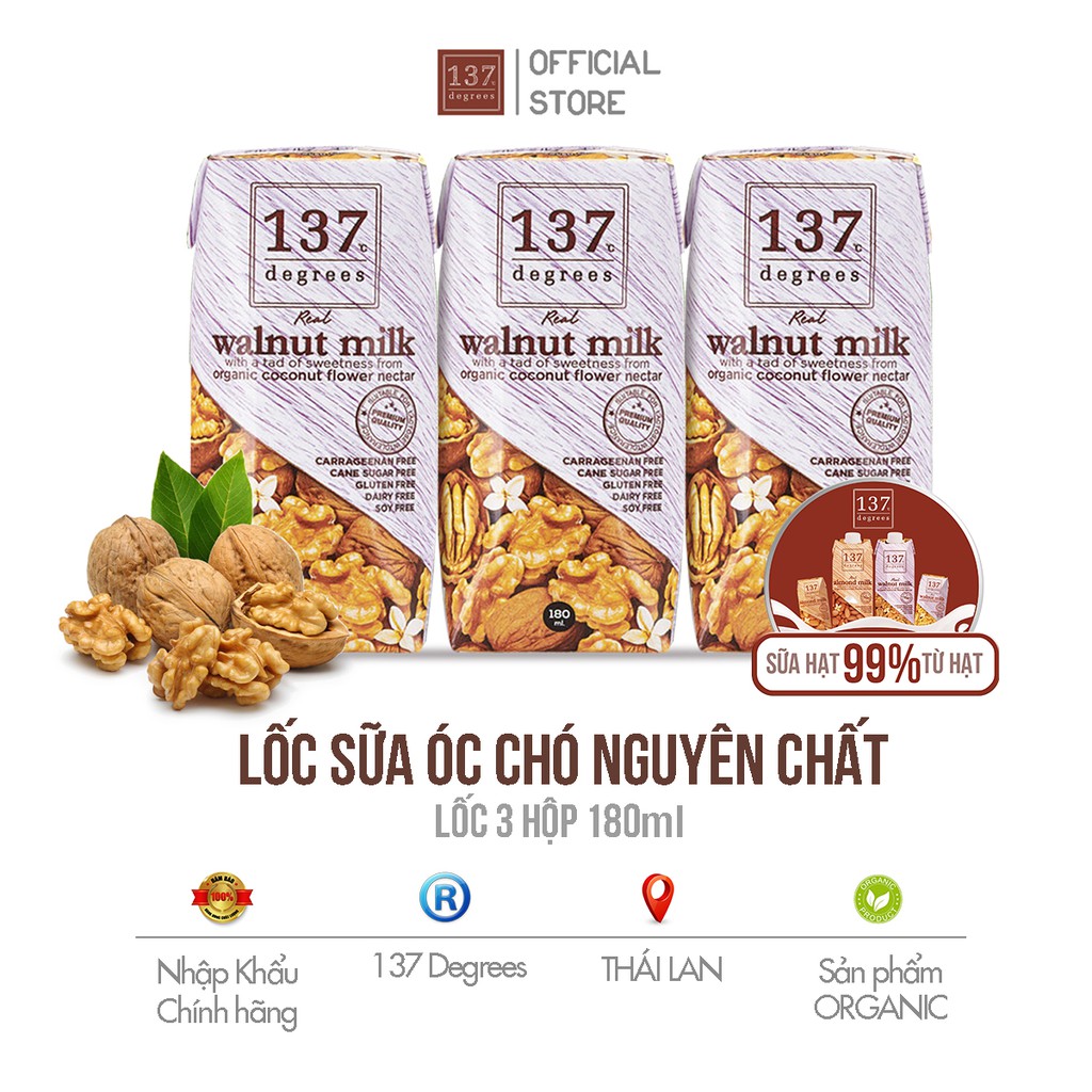 Lốc 3 Hộp 180ml Sữa Hạt Óc Chó Nguyên Chất 137 Degrees