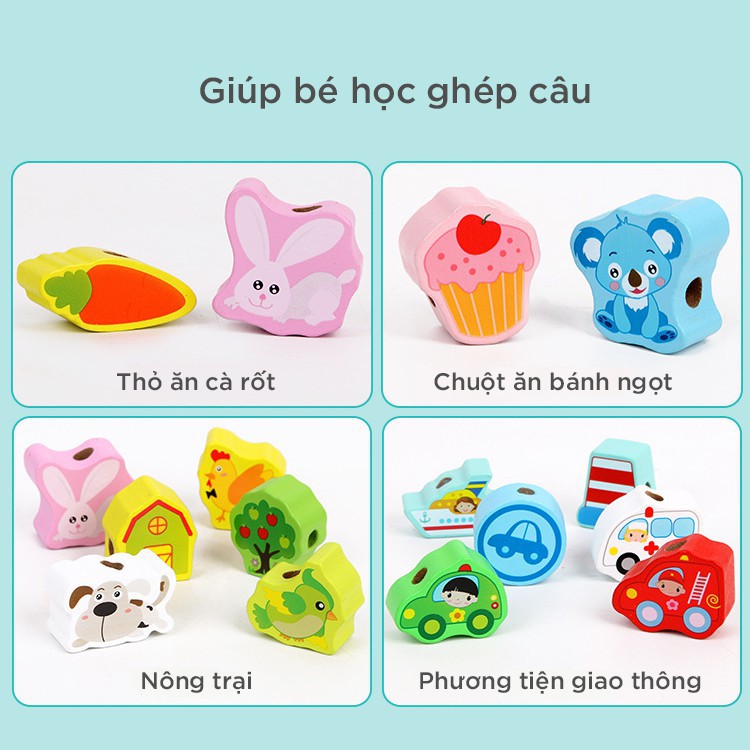 Đồ chơi xâu hạt gỗ 106 chi tiết [Bộ ghép hình - Thả hình - Đồ chơi xếp hình cho bé - Xâu chuỗi số - Xâu chữ]