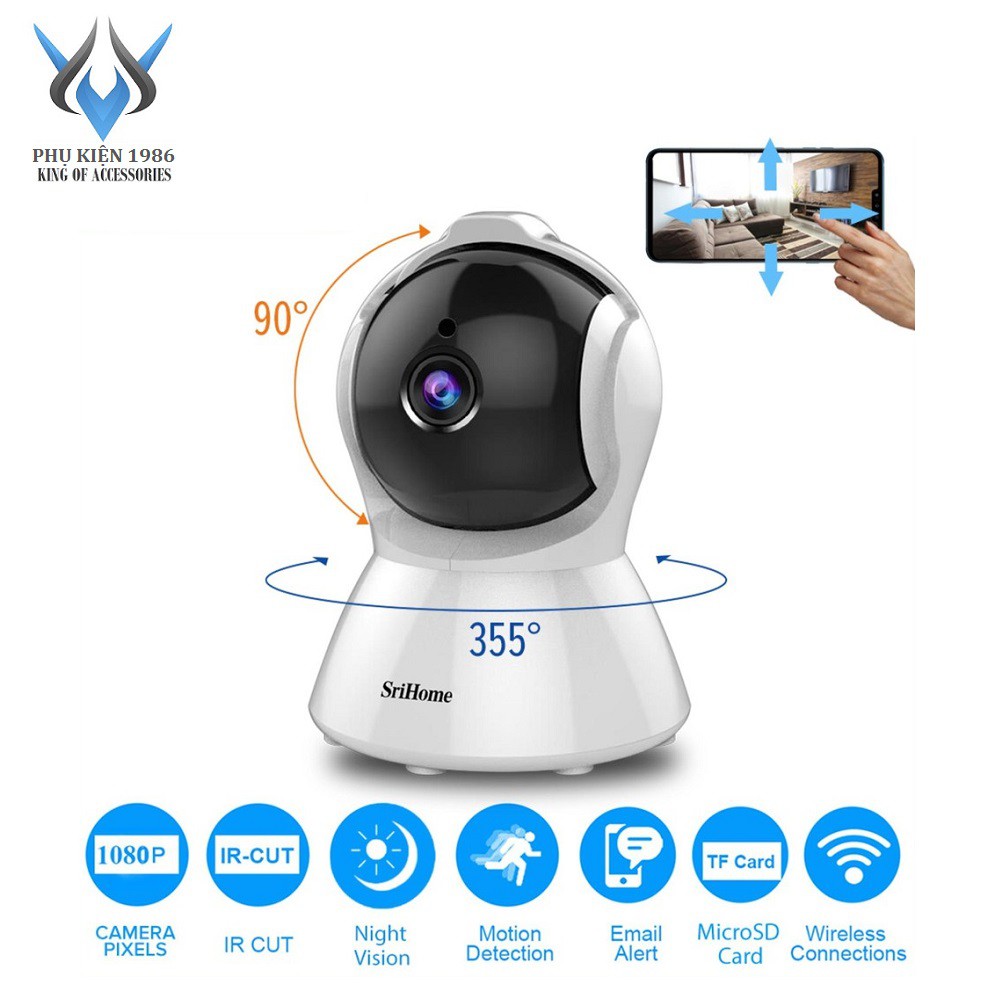 Camera IP Wifi SriHome SH025 2MP FullHD 1080P, xoay 355 độ (Trắng) - 4 phân loại tùy chọn - Phụ Kiện 1986