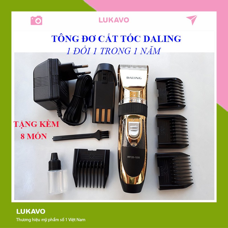 Tông đơ cắt tóc Daling 1006 công suất 12W tặng kèm pin dự phòng, tông đơ hút tóc tặng kèm 8 món phụ kiện DC05