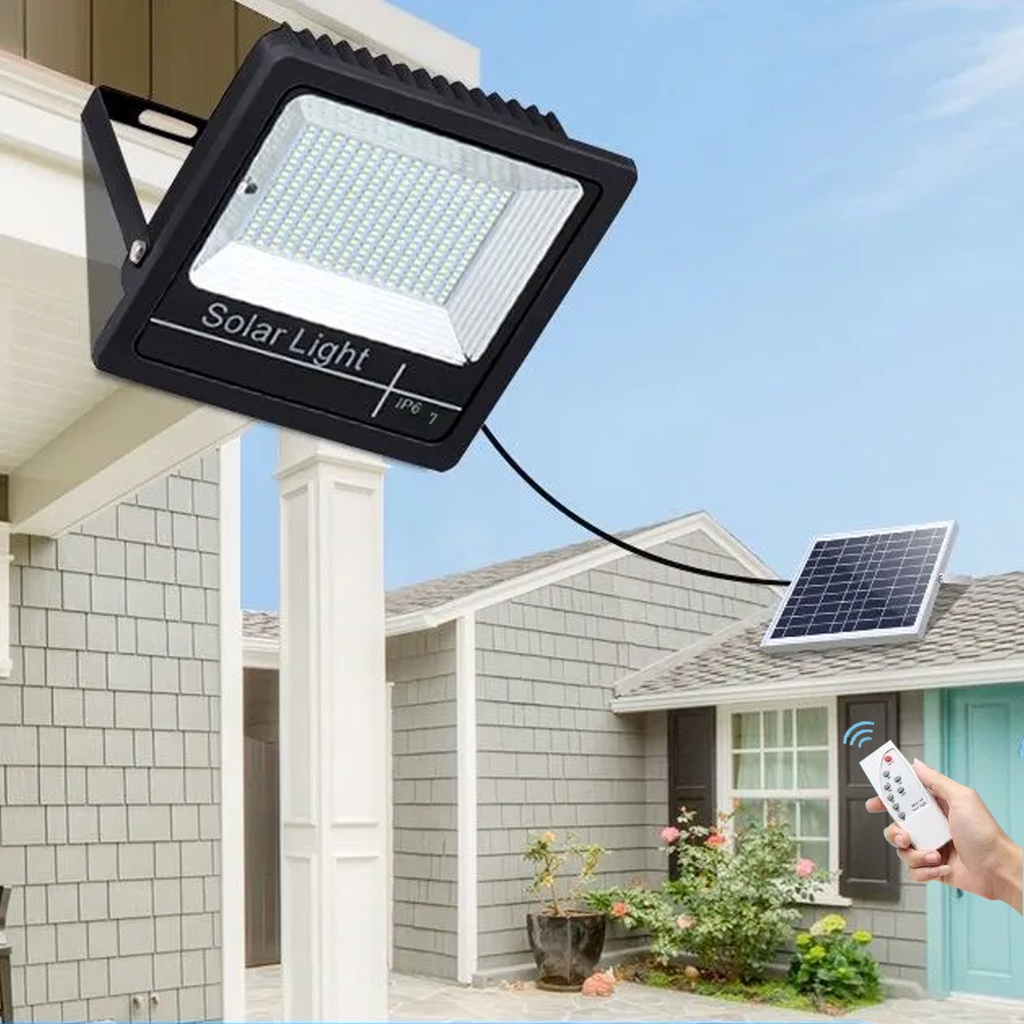 Đèn năng lượng mắt trời 200w đèn led ngoài trời chống mưa100 Ledcáp dài 5m kèm có remote