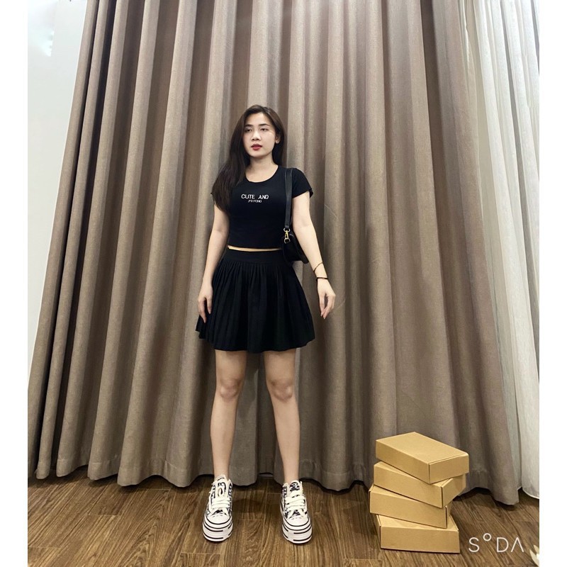 [Mã FAMAYWA giảm 10K đơn 50K] [ FreeShip Bill từ 50k ] Áo croptop thun gân viền bèo Cute and psycho ngắn tay | BigBuy360 - bigbuy360.vn