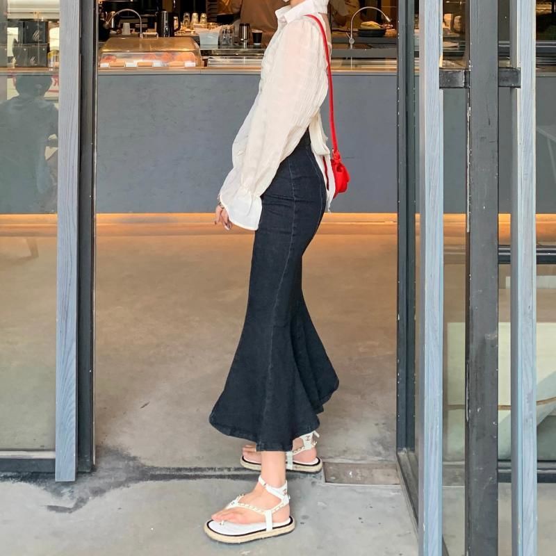 Chân váy jean Đuôi Cá Lưng Cao Phong Cách Hàn Quốc Ngọt Ngào