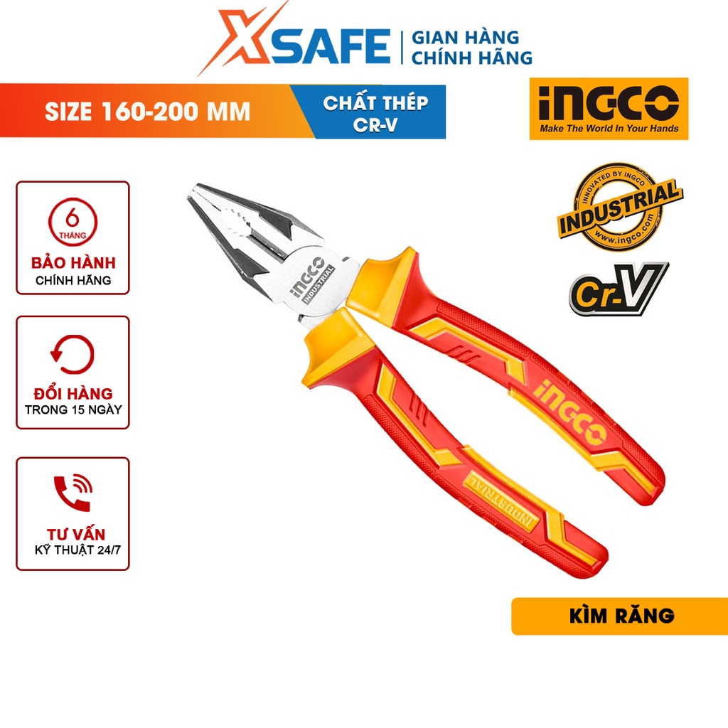 Kìm răng cách điện INGCO 3 kích thước 6&quot;/7&quot;/8&quot; đầu kềm được mạ đen và đánh bóng, tay cầm cách điện 1000V - chính hãng