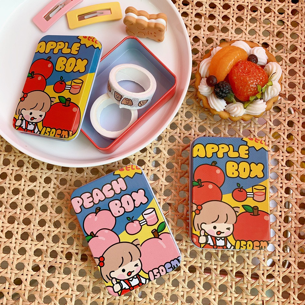 Hộp Thiếc Mini Vintage Đựng Trang Sức và Kẹp Tóc Nhỏ Apple Peach Box