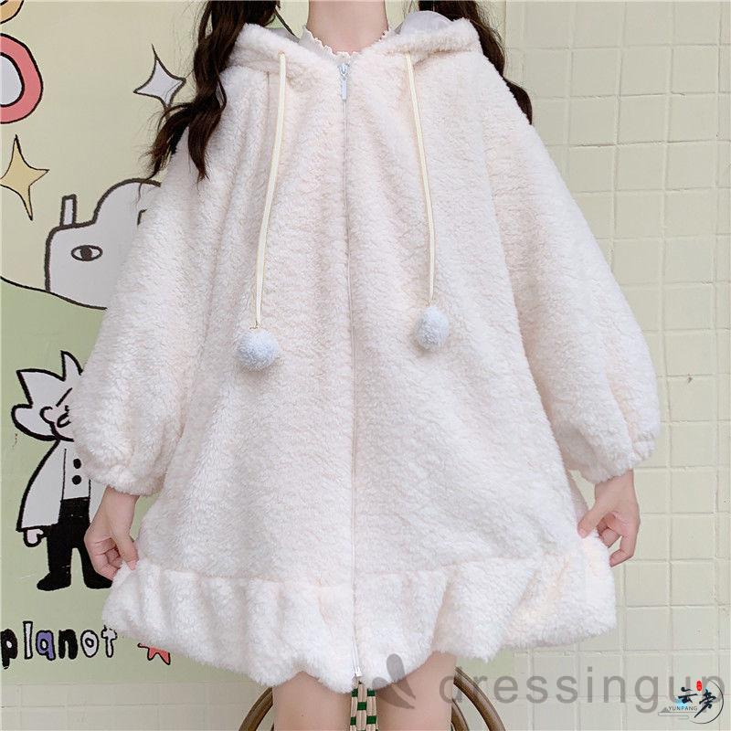 Áo khoác tay dài có mũ tai thỏ dễ thương cho bé gái