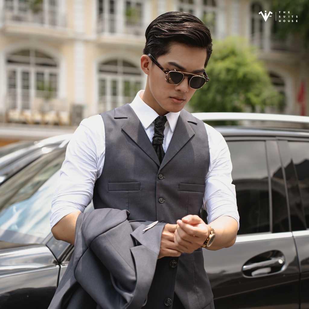 Bộ vest nam xám phối gile, 2 khuy 3 túi, suits sartorial, chuẩn form The Suits House