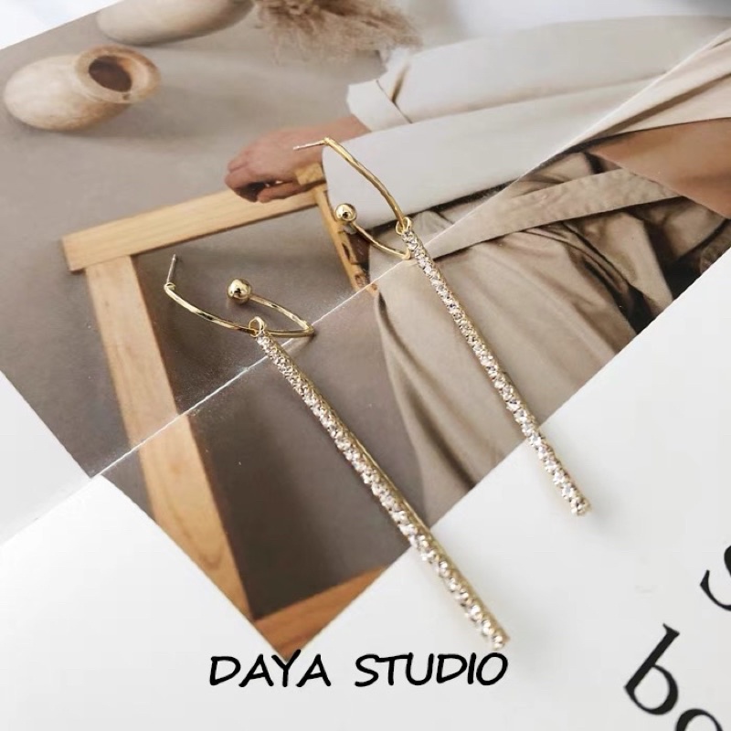 bông tai dáng dài đính đá đeo được 2 phong cách