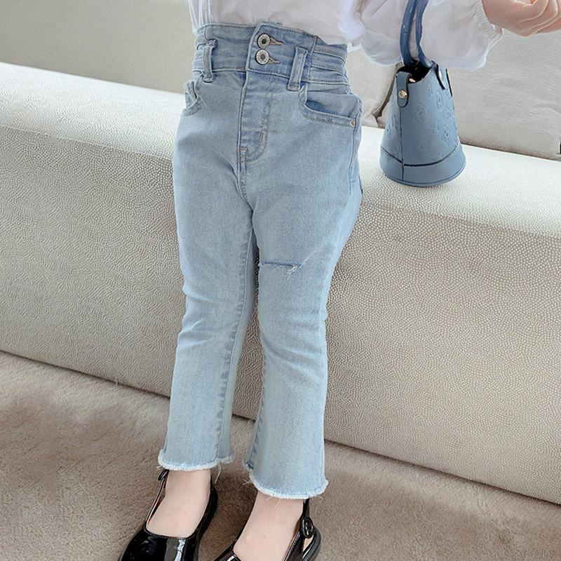 Quần Jeans lưng cao ống loe cho bé gái đáng yêu