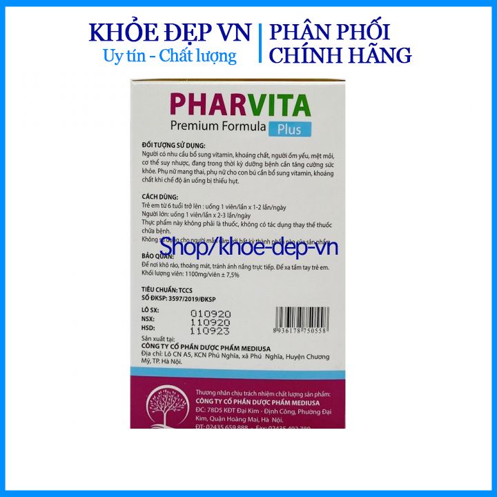 PHARVITA PLUS bổ sung Vitamin, Khoáng chất cần thiết cho cơ thể - Hộp 100 viên