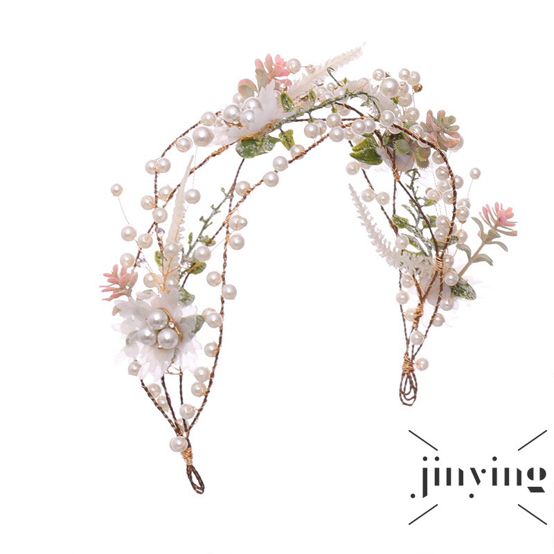 GETNOIVAS Băng Đô Cài Tóc Đính Hoa Và Ngọc Trai Nhân Tạo Cho Cô Dâu