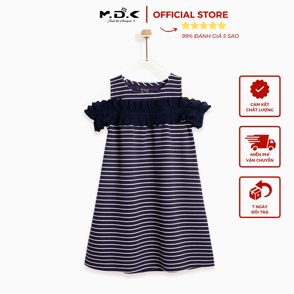 Áo đầm bé gái - Eyelet Embo Stripe M.D.K - xinh xắn, dễ thương