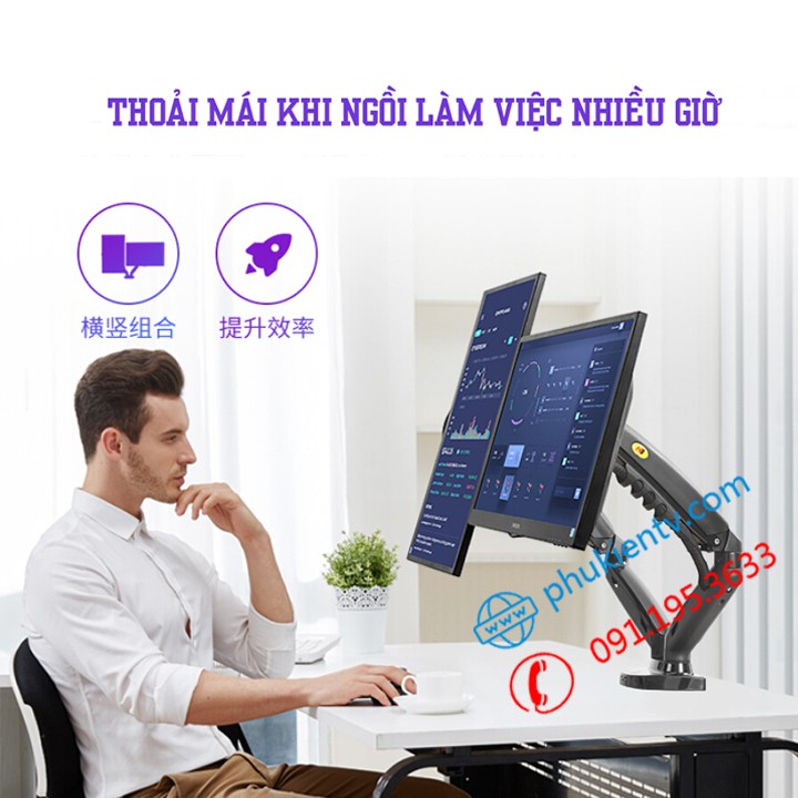 Giá treo màn hình F160 - Giá treo hai màn hình NB F160 17 - 27 inch gắn bàn / Model mới 2022