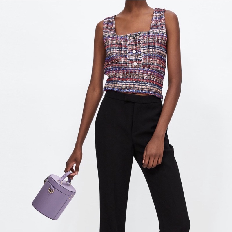 Áo tweed Zara dáng ngắn chất kim sa