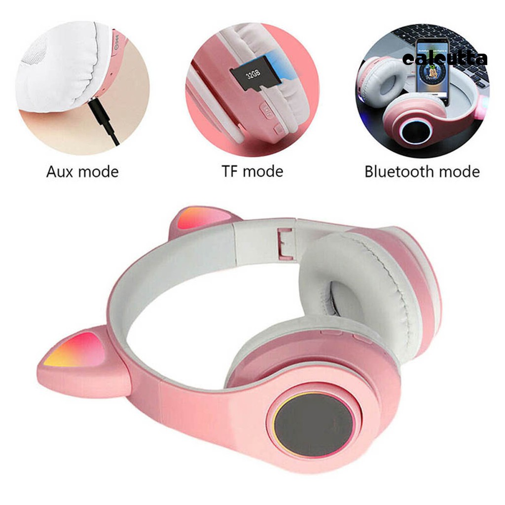 Tai Nghe Bluetooth 5.0 P39M Hình Tai Mèo Có Mic Và Đèn Led