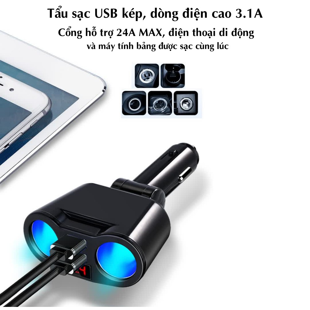 Tẩu sạc nhanh ô tô , tẩu sạc gắn xe hơi tích hợp hai cổng USB tiện lợi ATILA SHOP