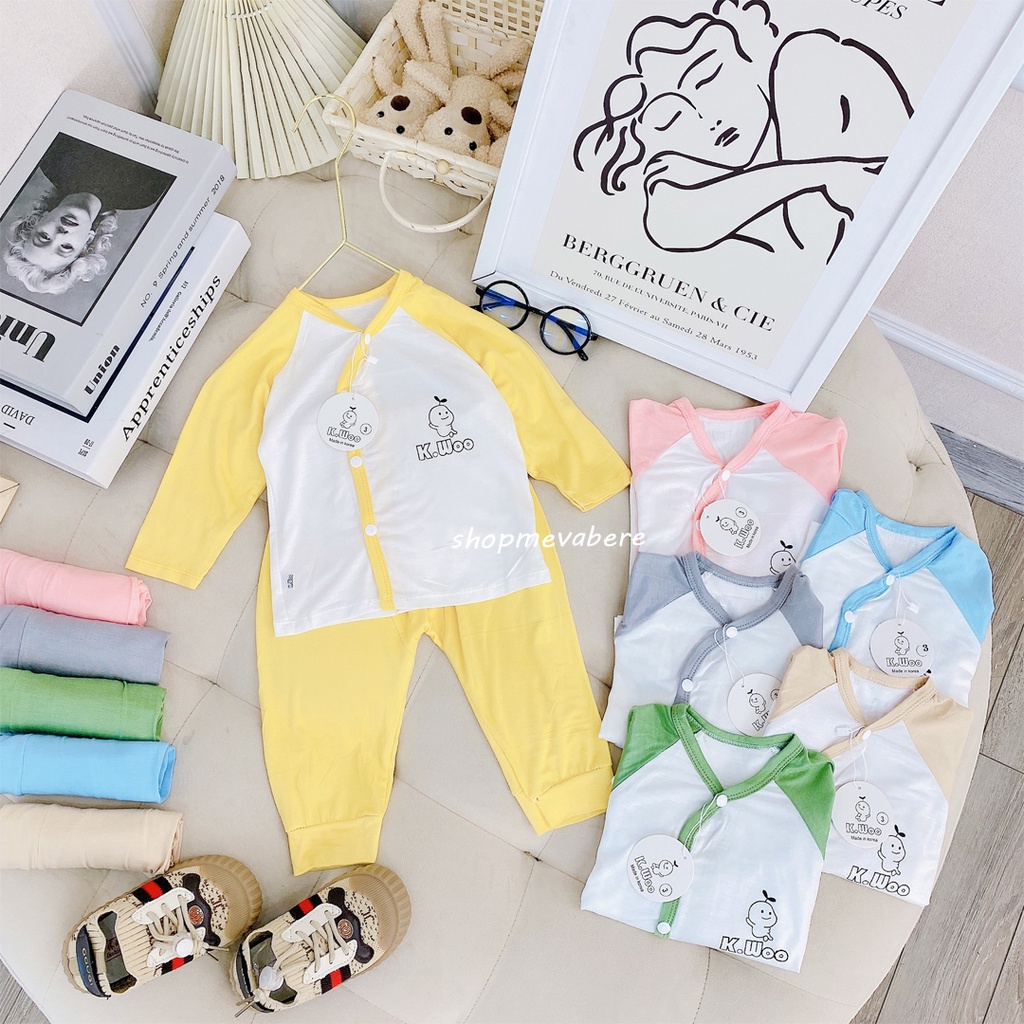 Bộ dài tay thun lạnh khuy lệch cho bé trai bé gái sơ sinh 3-12kg, được chọn màu - BO77