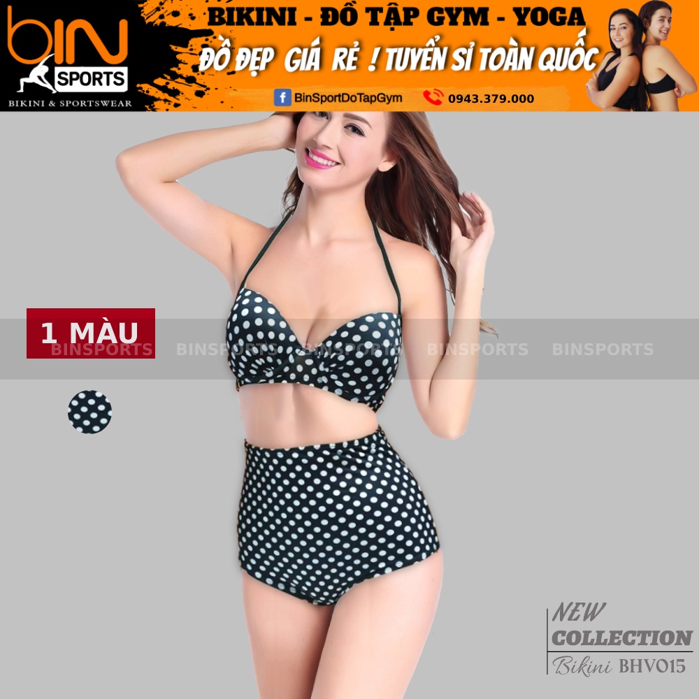 Đồ Bơi Nữ Đi Biển Hai Mảnh Chấm Bi Đen Freesize Bin Sports BHV015