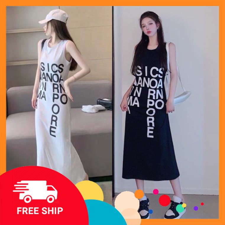 Váy Suông - Đầm Suông PORE Cotton 3 Lỗ Dáng Dài In Chữ