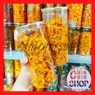 Khô gà sợi lá chanh/ bơ tỏi lon 300g, hàng chất lượng, thơm ngon, đậm đà - ĂN VẶT CHIN CHIN.