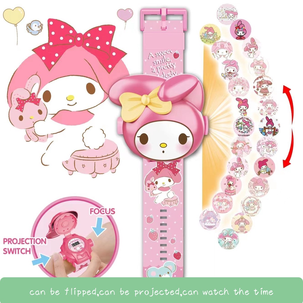 Đồng Hồ Điện Tử Chiếu Hình Kuromi Melody Cinnamoroll Hellokitty Đáng Yêu