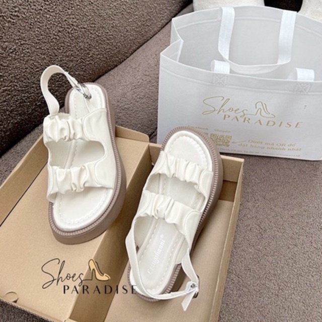 Giày sandal nữ ulzzang đế xuồng chéo trơn 3p hai quai ngang nhún đế mềm nữ Shoes Paradise SD014