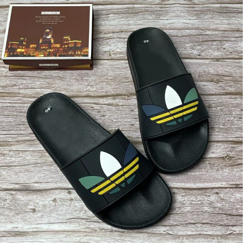 Dép Nam Quai Ngang Thời Trang Hottrend. Adidas Họa Tiết 3 Lá Đế Đen