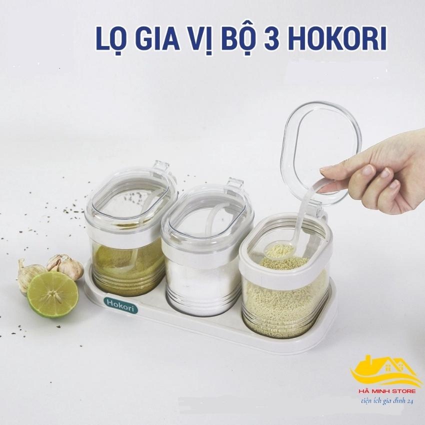Bộ Lọ, Hũ Gia Vị Cao Cấp HOKORI Kèm Thìa Chất Liệu Nhựa PP Nguyên Sinh An Toàn Sức Khỏe Người Dùng - Tặng Khay Đưng