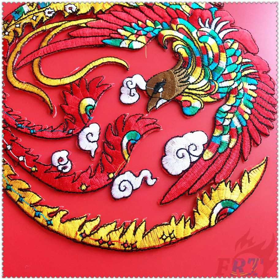 ✿ Sticker Ủi Thêu Hình Phượng Hoàng ✿ 1 Huy Hiệu Thêu Hình Chim Phượng Hoàng Cỡ Lớn Phong Cách Trung Hoa (L-07103)