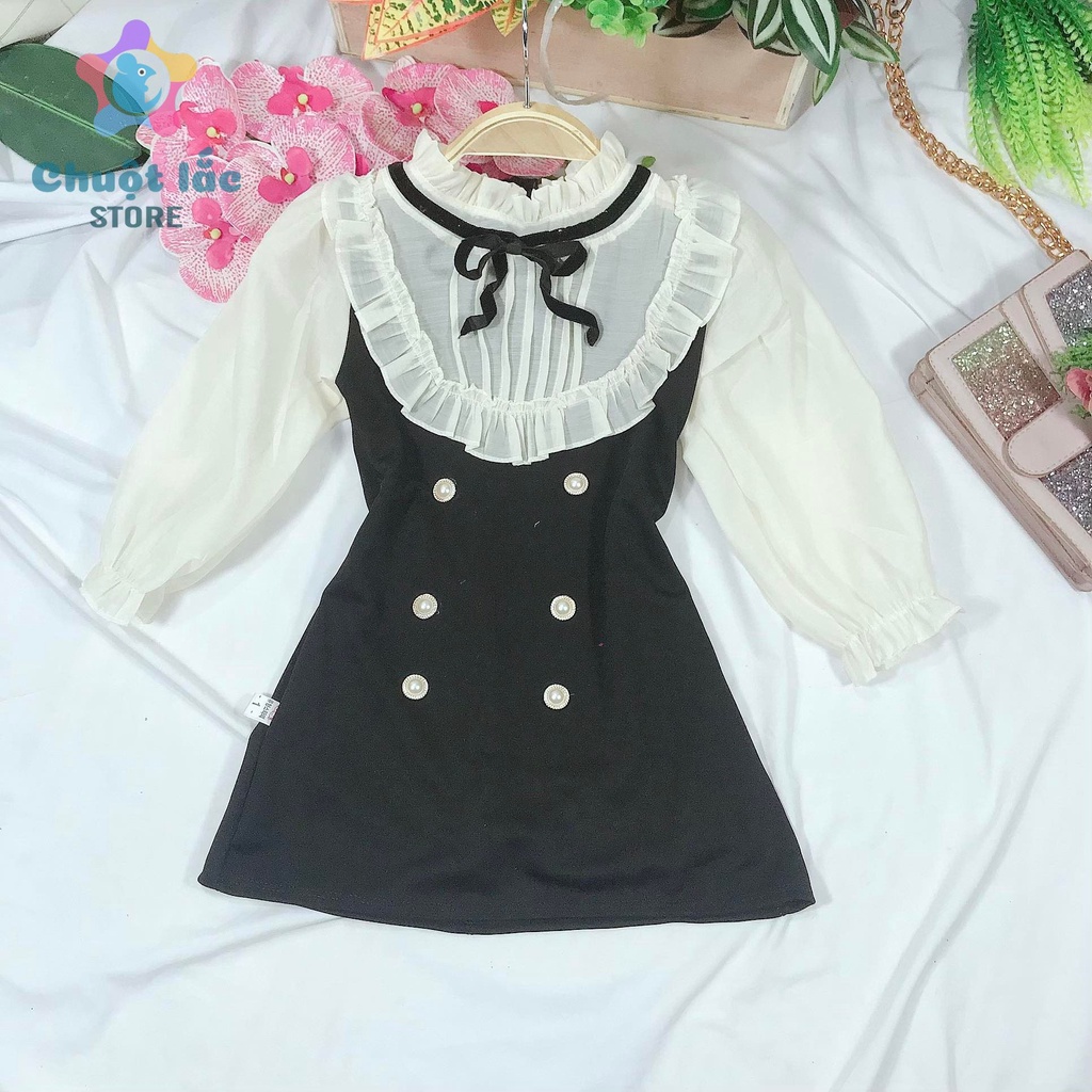 Đầm Bé Gái Diện Tết Chuột Lắc Store Thun Umi Phối Tay Voan 10kg Đến 22kg Màu Đỏ Kem