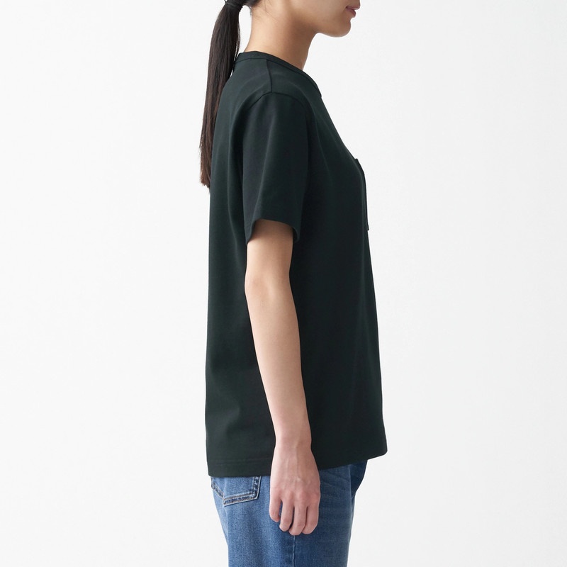 Muji Áo Thun Vải Jersey Sợi Dày Cổ Tròn Ngắn Tay Nữ