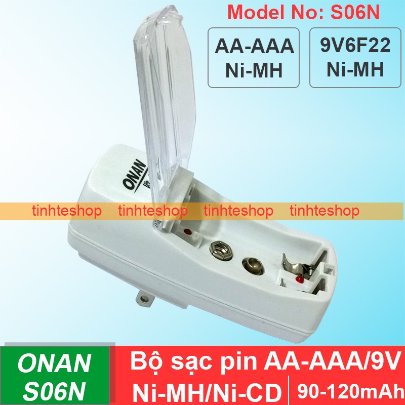 Bộ sạc pin AA AAA 9V 6F22ND Ni-MH/Ni-CD - Thiết bị sạc đa năng cho pin AA/AAA Pin vuông 9V Onan S06N